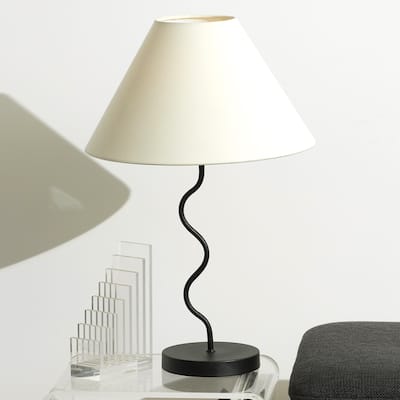 Brightech Squiggle Table 22" Classic Black Traditional Super Bright LED Contemporary Table Lamp with Ivory Fabric Empire Shade