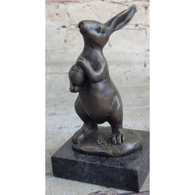 Cuddly Lil Lady Bunny Carrot Basket Bronze Sculpture Statue Figure Figurine Art