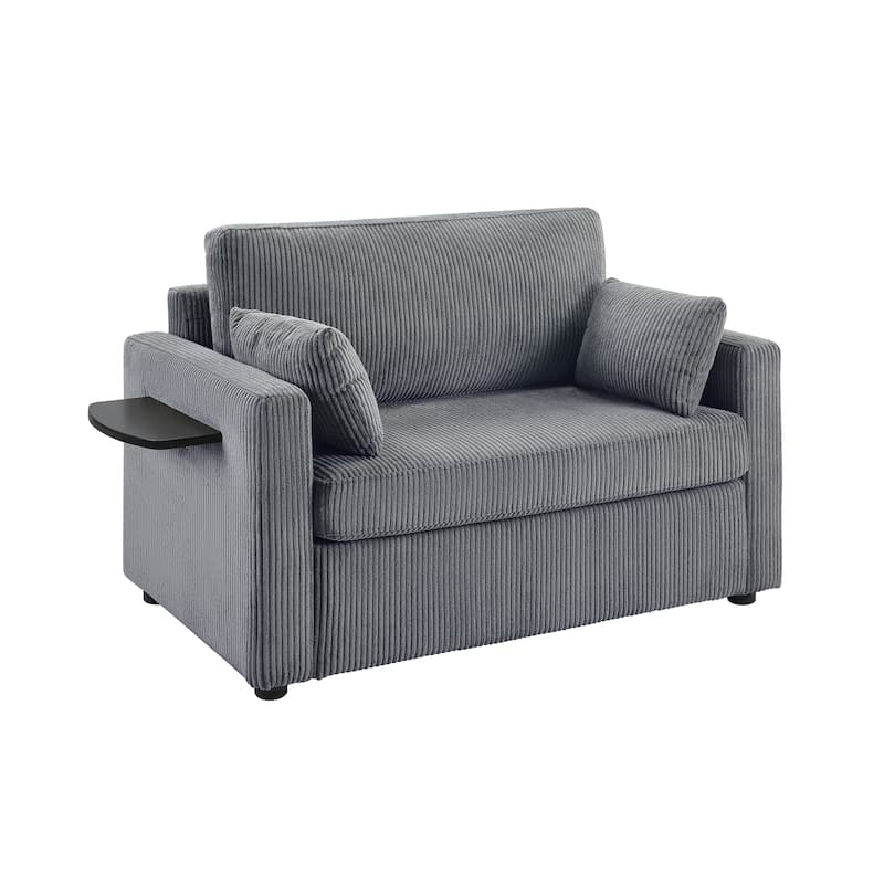 Roomfitters Twin Sofa Bed with Foldable Mattress, Side Table, Storage Pocket and USB Ports for Living Room