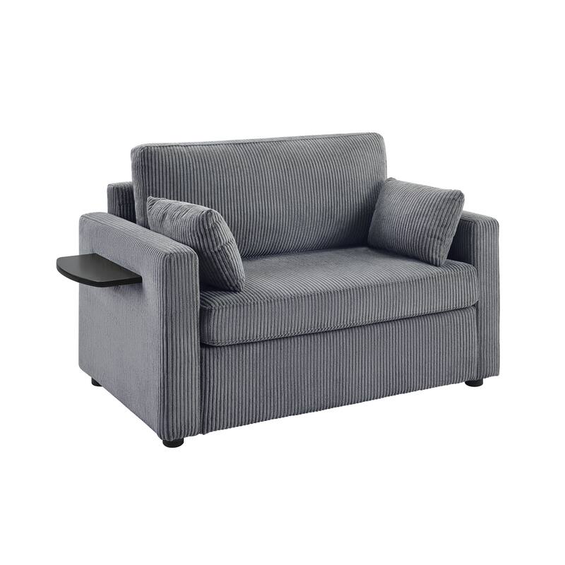 Twin Size Sofa Bed Sleeper Sofa with a Foldable Mattress, a Foldable Side Table, a Side Storage Pocket and Two USB Ports