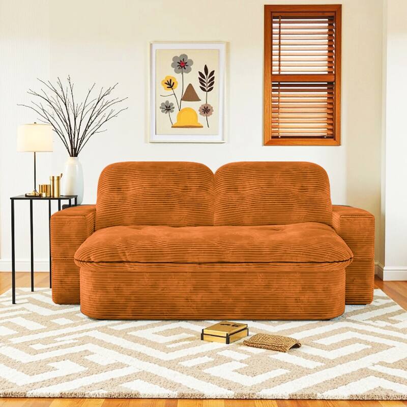 Oversized Loveseat Recliner Sofa, 2-in-1 Convertible Floor Sofa Bed, 3-Seat Sleeper Sofa with Adjustable Armrest