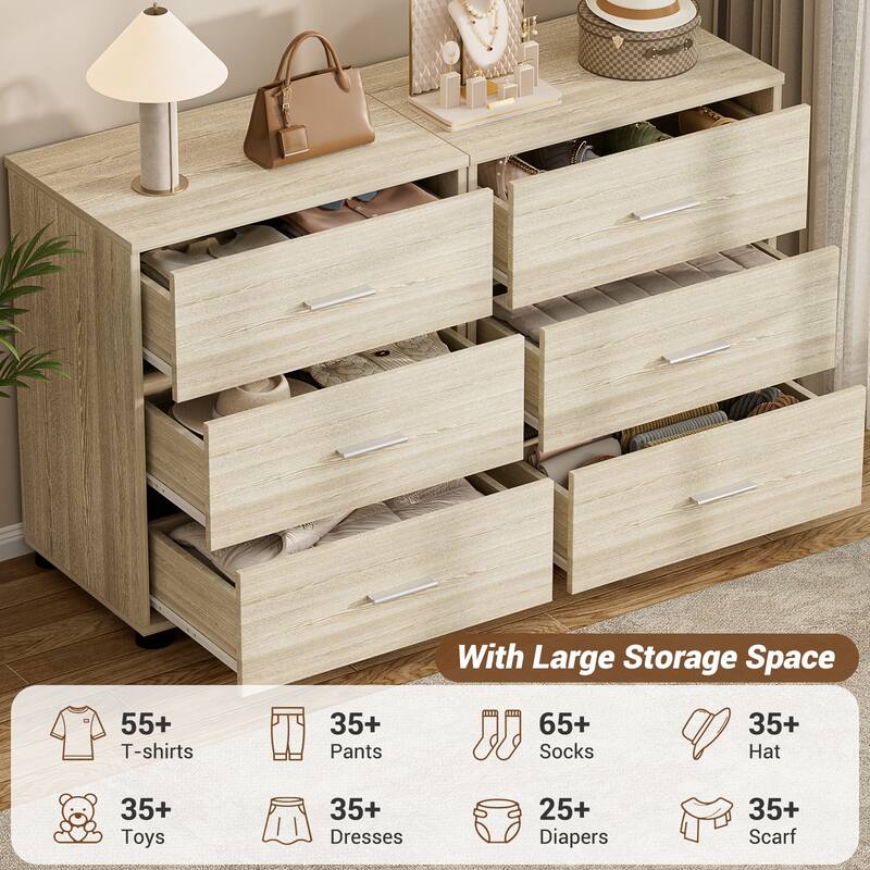 2-Pack Dressers with 6 Storage Drawers, Closet Organizers for Bedroom and Walk-in Closet
