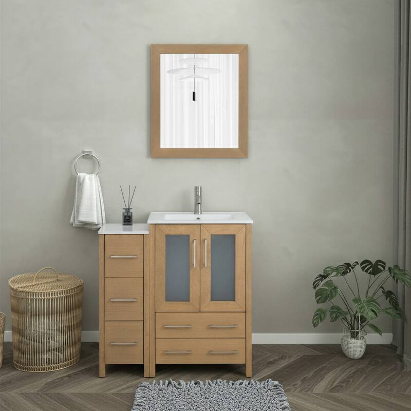 Vanity Art 36-Inch Single Sink Bathroom Vanity with Top & Free Mirror - 36 X 18.1 X 35.8 - Natural Oak