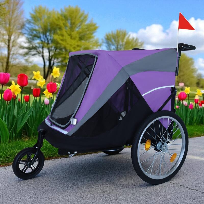 2-in-1 Pet Bike Trailer & Push Cart - 100LB Dog Carrier with Quick Release Wheels, Storage Bag & Safety Leash