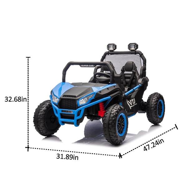 dimension image slide 1 of 5, Kids' Ride-On Car with Bluetooth, Dual Seats, and Four-Wheel Suspension System