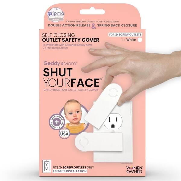 slide 2 of 12, Geddy's Mom - Shut Your Face - Self-Closing Outlet Cover -White - 1/pk 2-Screw (DECORA) Outlet