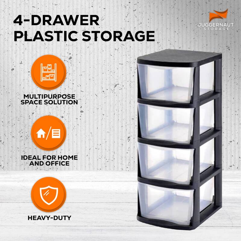 Juggernaut Storage Clear Plastic 4 Drawer Home Storage Tower with Black Frame - 9
