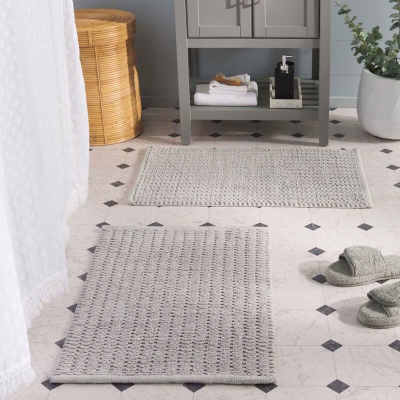 SAFAVIEH Home Oliva Textured Hatched 32"L x 20"W Bathmat Set of 2 - Steel Grey