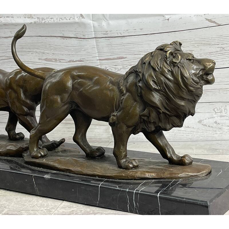 Male Female Imitative Lion Imitative Lions On The Prowl Bronze Sculpture Statue Signed Original Art