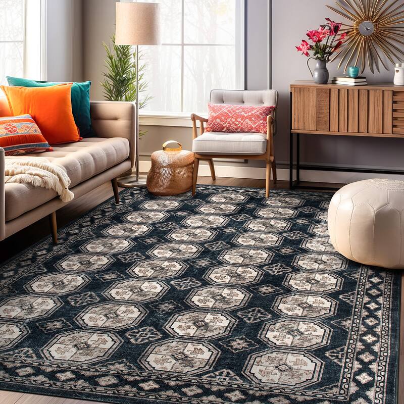 World Rug Gallery Transitional Moroccan Washable Non Slip Area Rug - Anthracite - 5'x7'