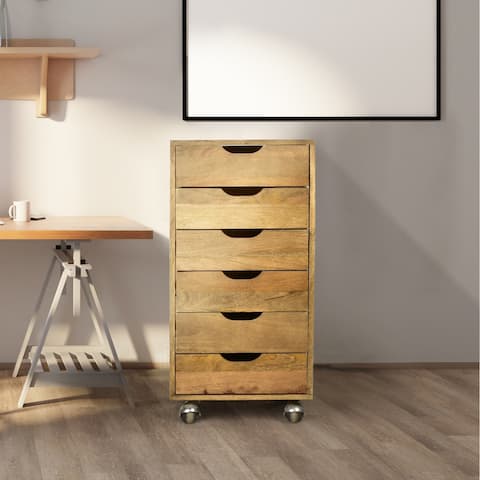 Spitiko Homes office Rolling cart with 6 drawers Nat/White 15x12x29