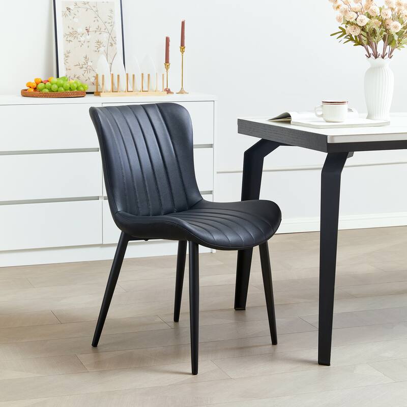 Pair of Cream White Mid-Century Modern Dining Chairs with Faux Leather Upholstery‌