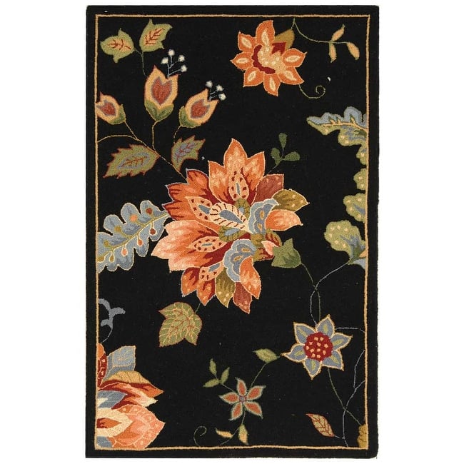 SAFAVIEH Handmade Chelsea Klavdia French Country Floral Wool Area - 2' 6" x 4' - Black - Runner/Rectangle