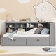 preview thumbnail 37 of 43, USB Ports on L-Shape Storage Headboard Bed Frame, Wooden DayBed Sofa Bed, Wooden Slat Platform Bed with 2 Drawers Grey - Twin