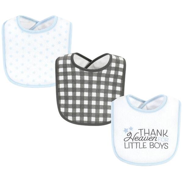 slide 1 of 1, Hudson Baby Infant Boy Fiber Filled Drooler Bibs 3pk, Thank Heaven Blue Stars, One Size - Thank Heaven Blue Stars - One Size One Size - Thank Heaven Blue Stars