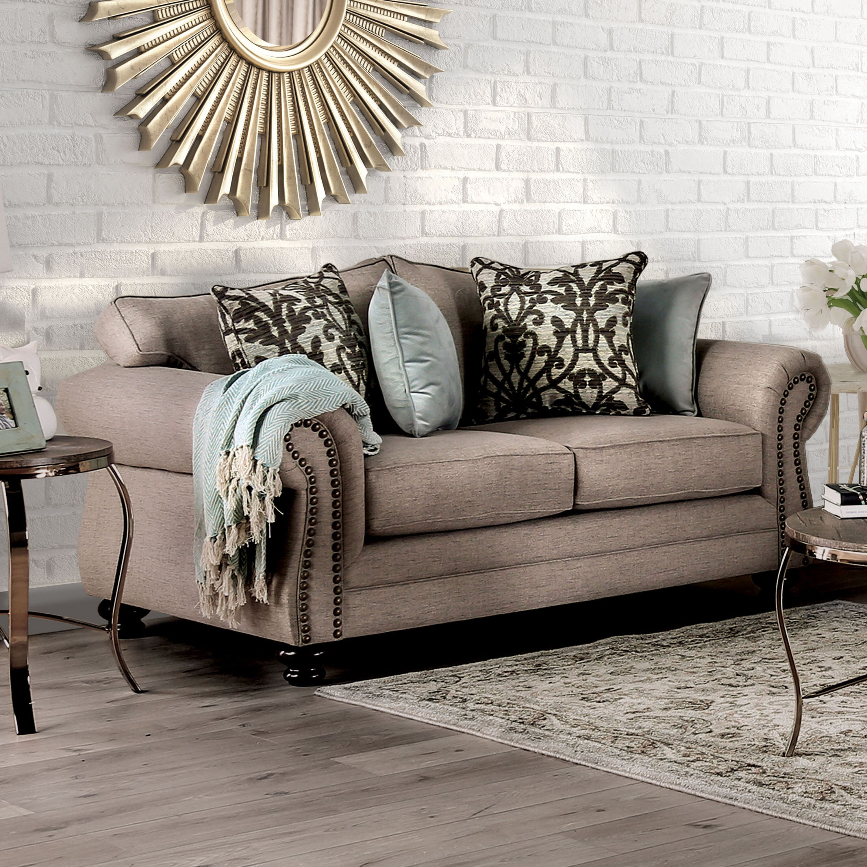 Furniture of America Audy Transitional Dark Taupe Chenille Loveseat