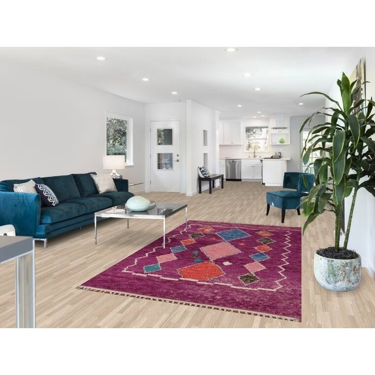 Hand Knotted Oriental 100% Wool Carpet Modern Geometric Purples Moroccan Area Rug - 8' 6'' X 4' 11''