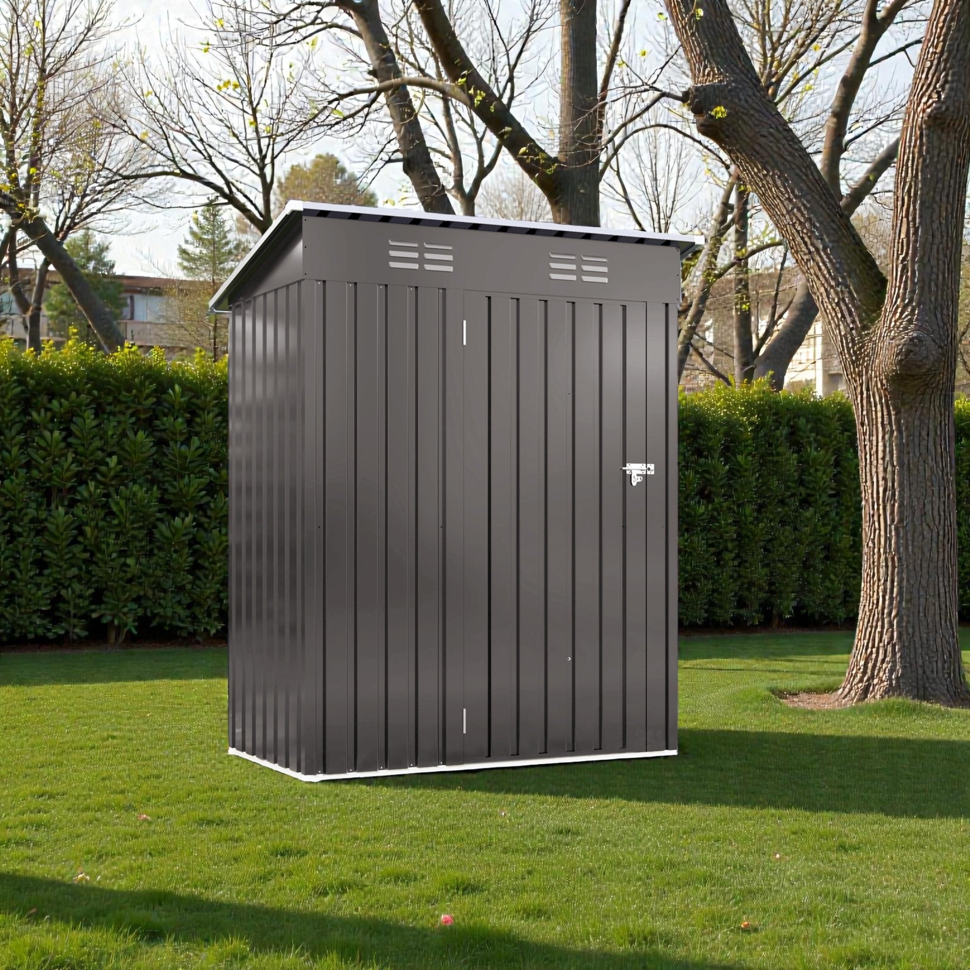 5x3 FT Metal Storage Shed with Pitched Roof and Lockable Door, Compact Outdoor Tool Shed for Garden Patio Bike Storage
