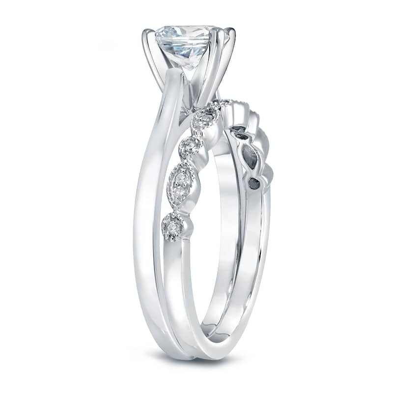 Auriya 14k Gold 1 1/6ctw Vintage Cushion-cut Solitaire Diamond Engagement Ring Set