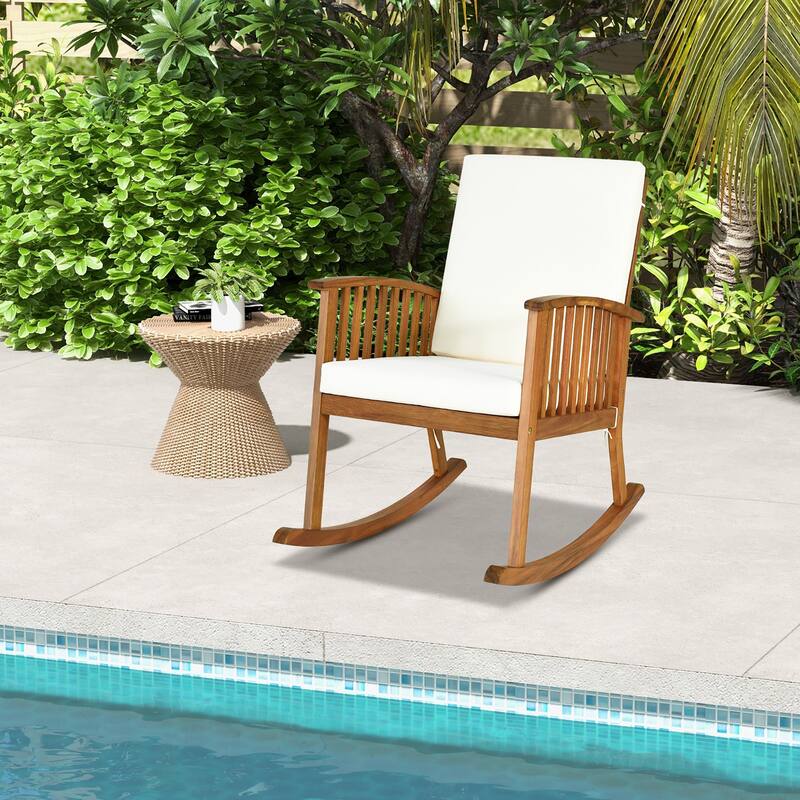 Gymax 2PCS Patio Wooden Rocking Chair Lawn Garden Outdoor w/ Armrest