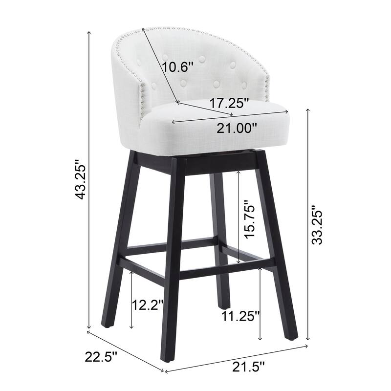 Counter Height Bar Stools Set of 2, Swivel Bar Stools with Back and Footrest, Upholstered Dining Chairs with Solid Wood Frame