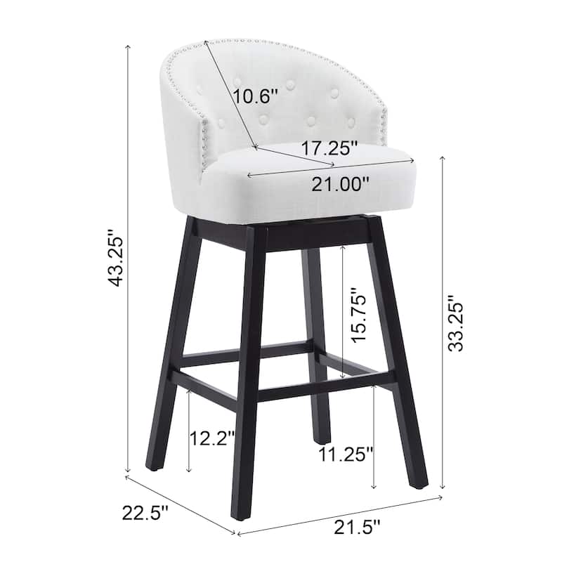 Roomfitters Swivel Counter Stools, Set of 2 Upholstered Armless Bar Chairs with Footrest and Wood Frame, Beige Black