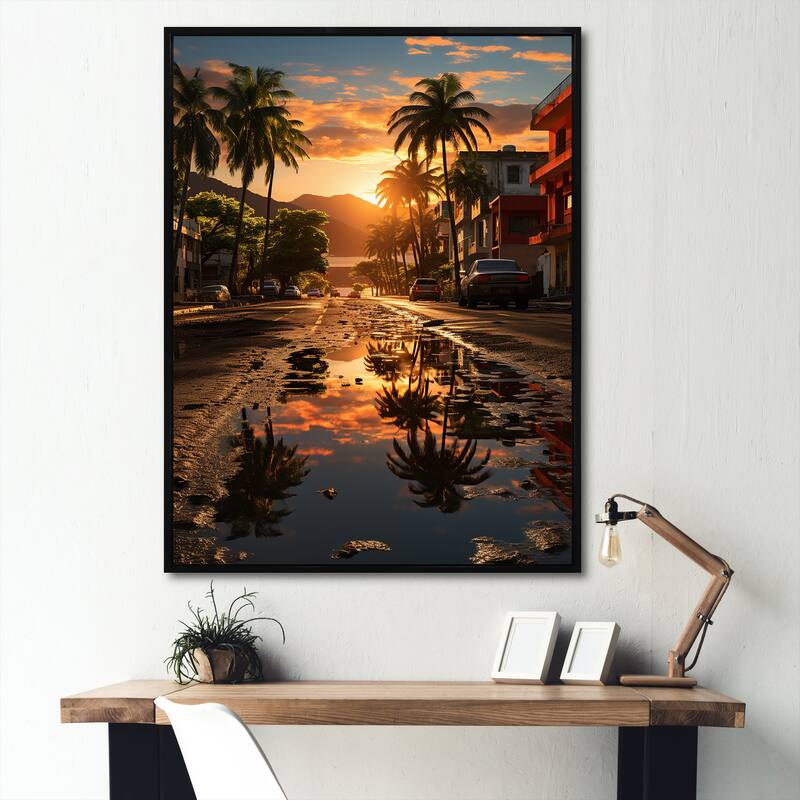 Designart "Puerto Rico Landscape" Puerto Rico Framed Canvas Art Print - Black - 30 in. wide x 40 in. high