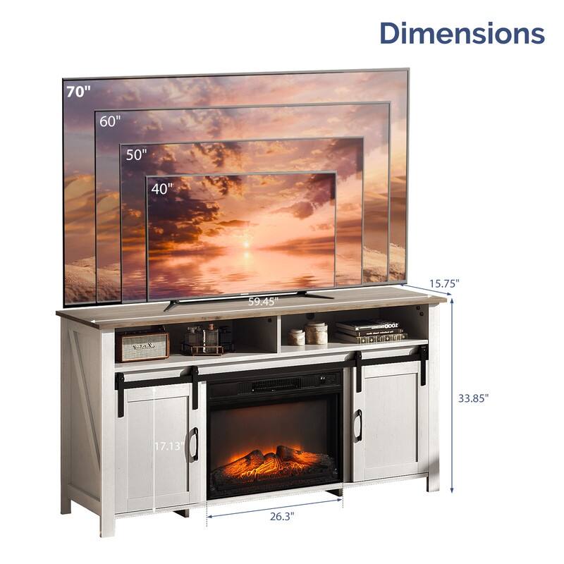 Farmhouse 59.5'' TV Stand For Tvs Up To 70'' With Electric Fireplace and Adjustable Shelves