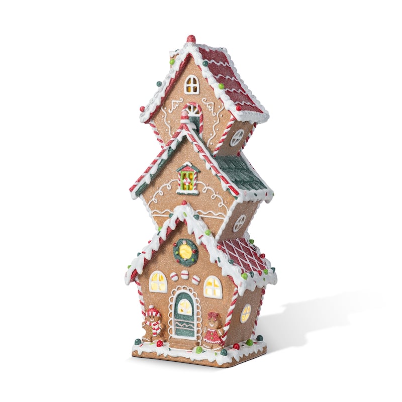 Glitzhome Lighted Christmas Gingerbread House Resin Village Xmas Table Decor Collectible Figurines