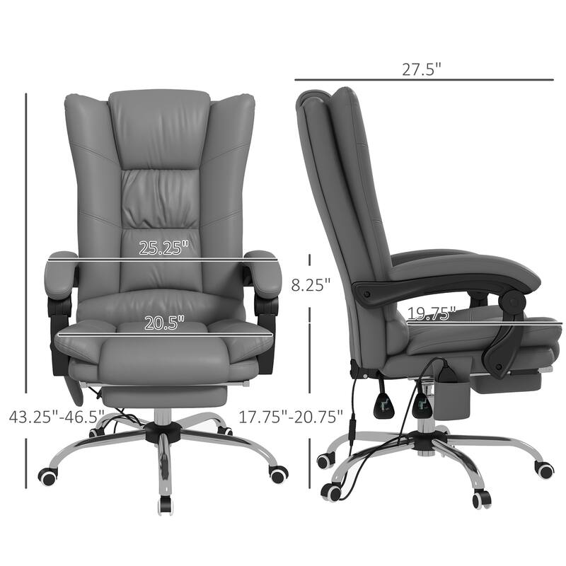 High-Back Executive Chair with Vibration Massage, Lumbar Heating, Swivel Wheels, and PU Leather Upholstery