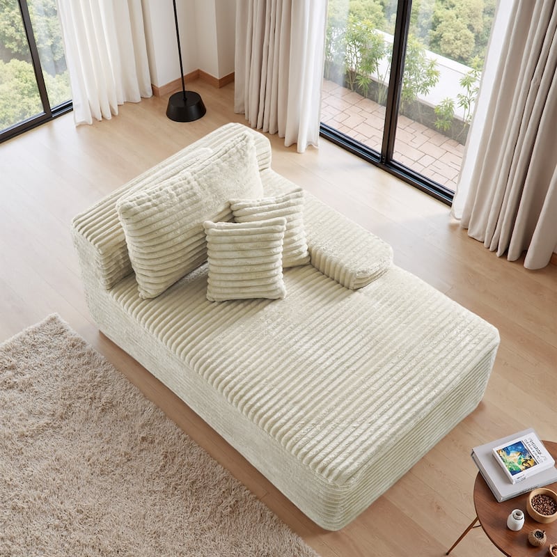 Oversized Upholstered Modular Sectional Chaise Lounge with Pillows - White-right facing - Right Facing