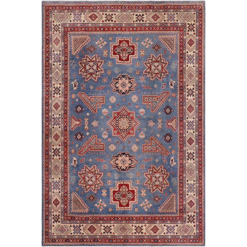 Bohemian Kazak Jaylin Light Blue/Beige Wool Rug - 10'2'' x 12'10''