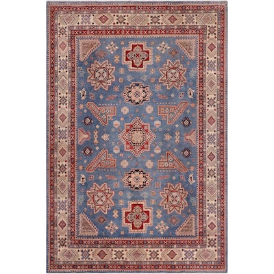 Bohemian Kazak Jaylin Light Blue/Beige Wool Rug - 10'2'' x 12'10''