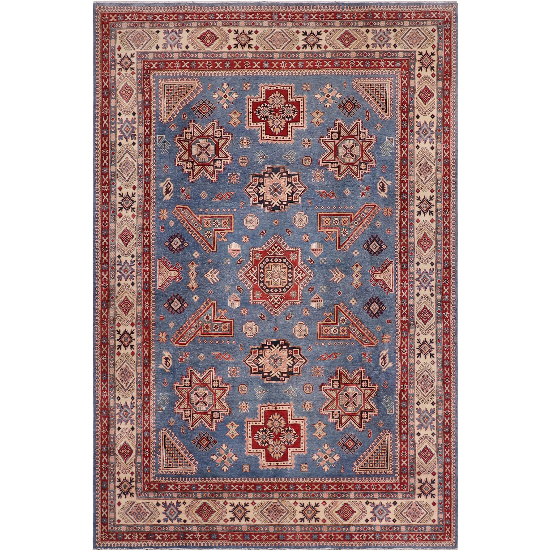 Bohemian Kazak Jaylin Light Blue/Beige Wool Rug - 10'2'' x 12'10''