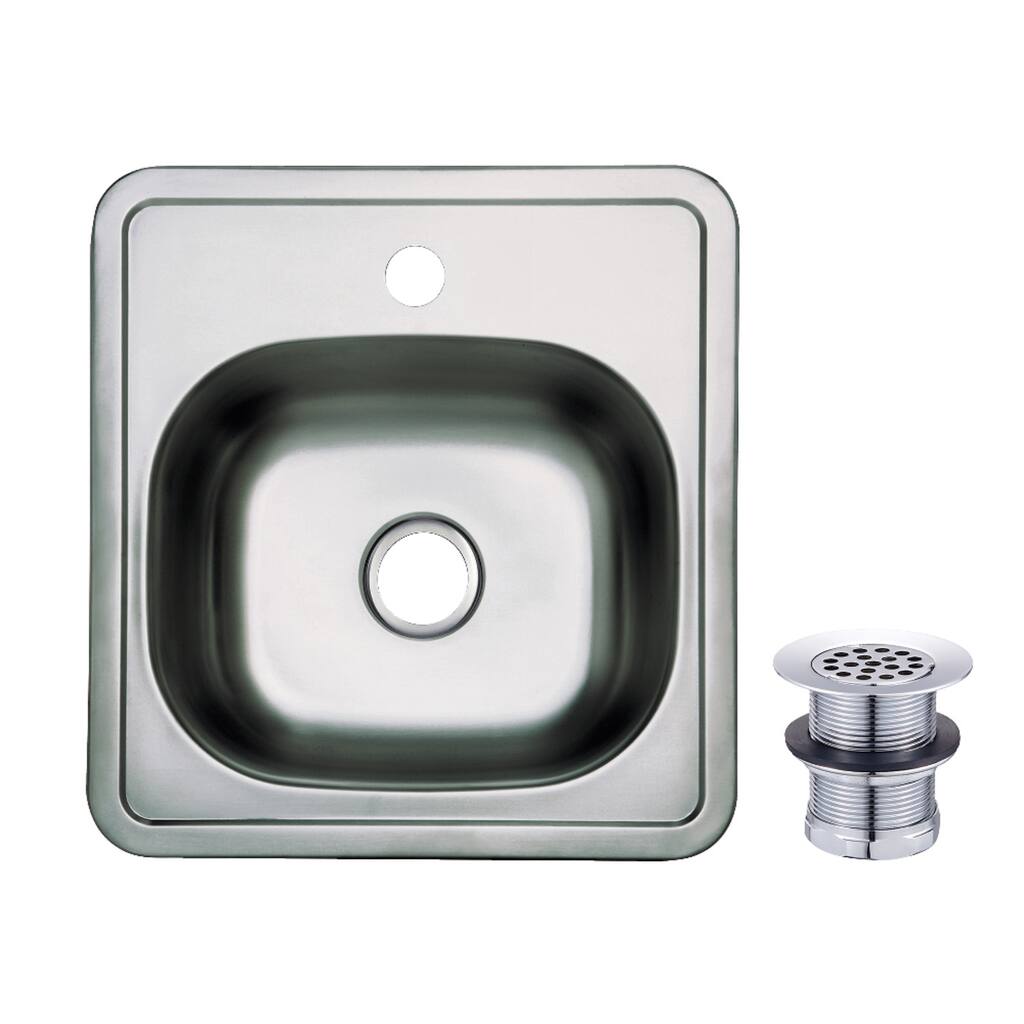 Gourmetier Studio 15" Stainless Steel Self-Rimming Single Bowl Drop-In Bar Prep Sink with 1-Hole Drain and Strainer