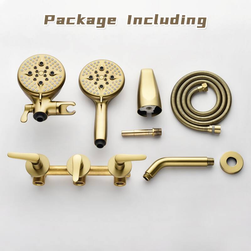 Modland 3-Handle Tub and Shower Faucet Set Dual Head 5-Setting Brass Valve with Alloy Spout