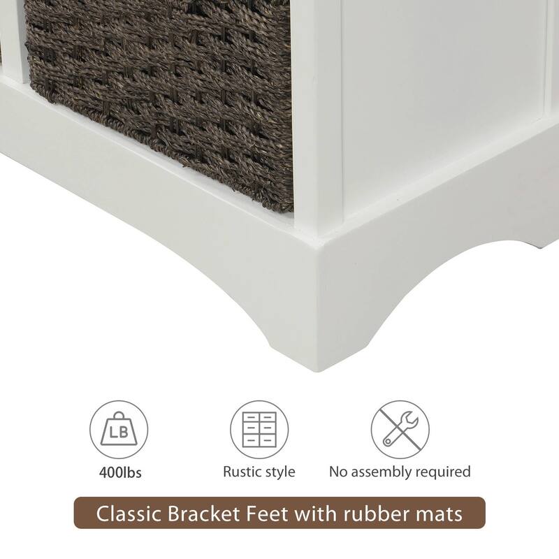 Rustic Storage Cabinet with Two Drawers and Four Classic Rattan Basket