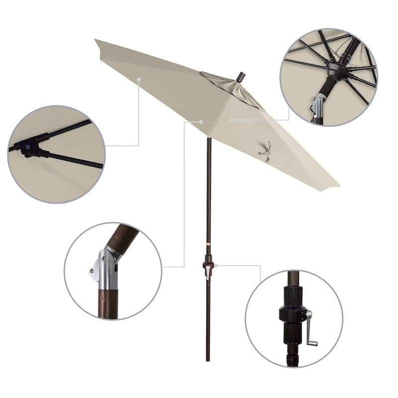 California Umbrella 7.5' Sun Master Patio Umbrella Bronze Aluminum Pole Fiberglass Ribs Crank Lift Tilt Sunbrella Cilantro