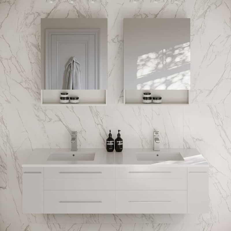 Fresca Lucera 60" Wall Mounted Double Basin Vanity Set with Cabinet,