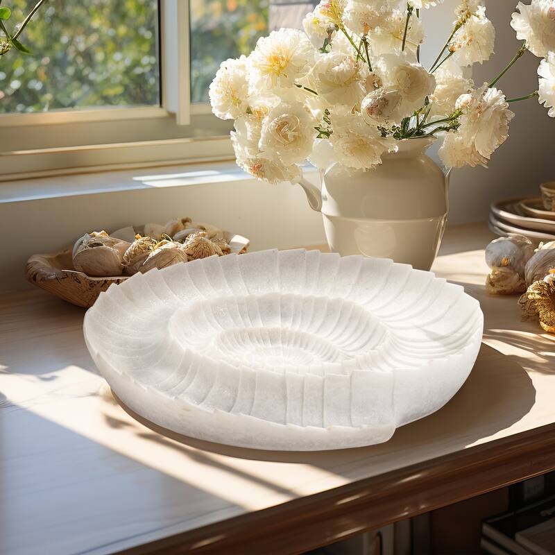 Resin Seashell Texture Decorative Bowl - White, 17 in. - 16" x 16" x 3"