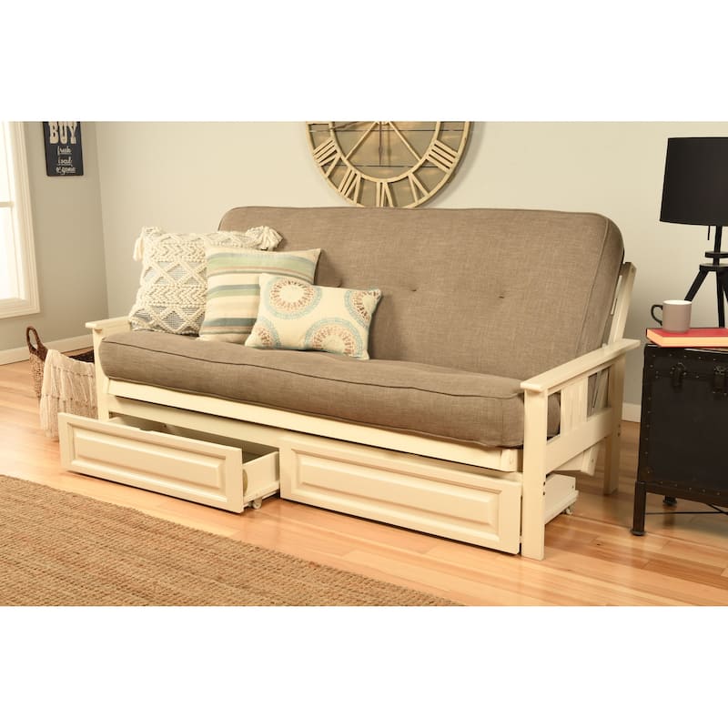 Somette Beli Mont Antique White Full-size Storage Futon Set with Mattress - Linen Stone