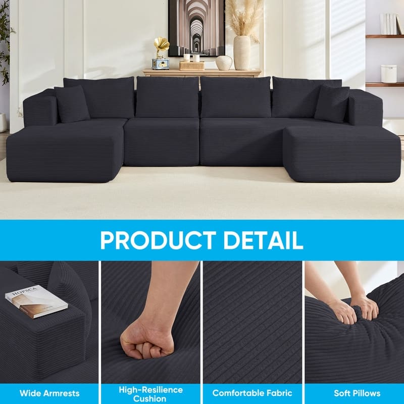 Minimalist 135" Oversized Modular Sofa, 4-Pieces Free Combination, No Assembly Required - U-Shaped Sofa
