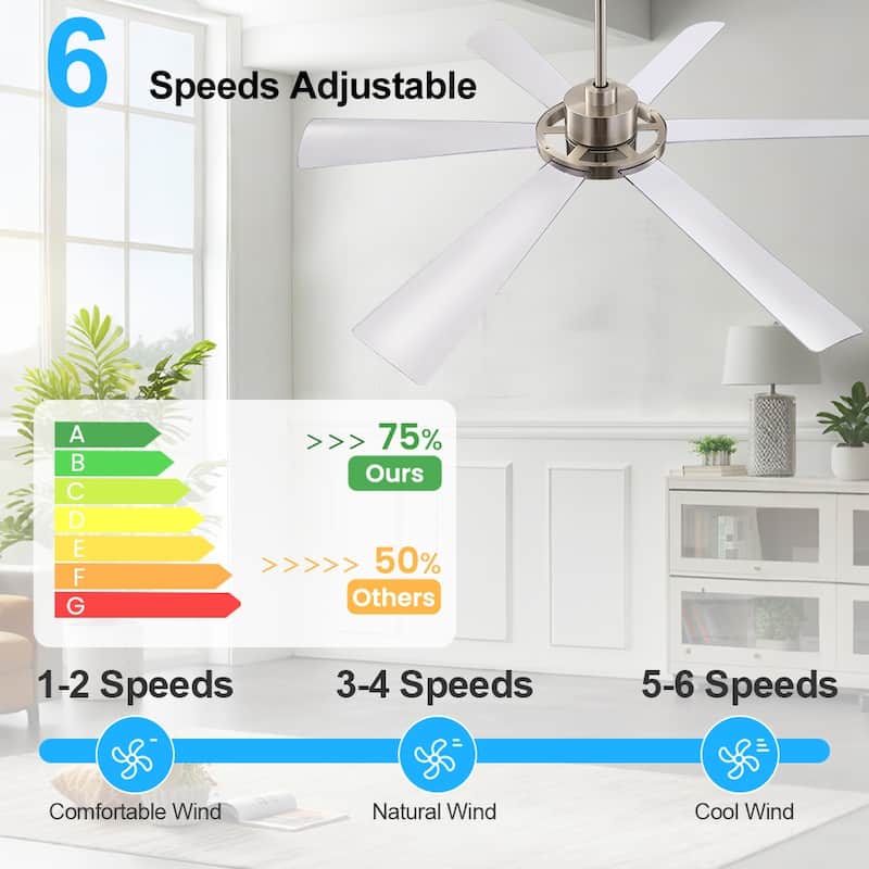 60 in. 6-Plywood Blades Indoor LED Ceiling Fan with Remote