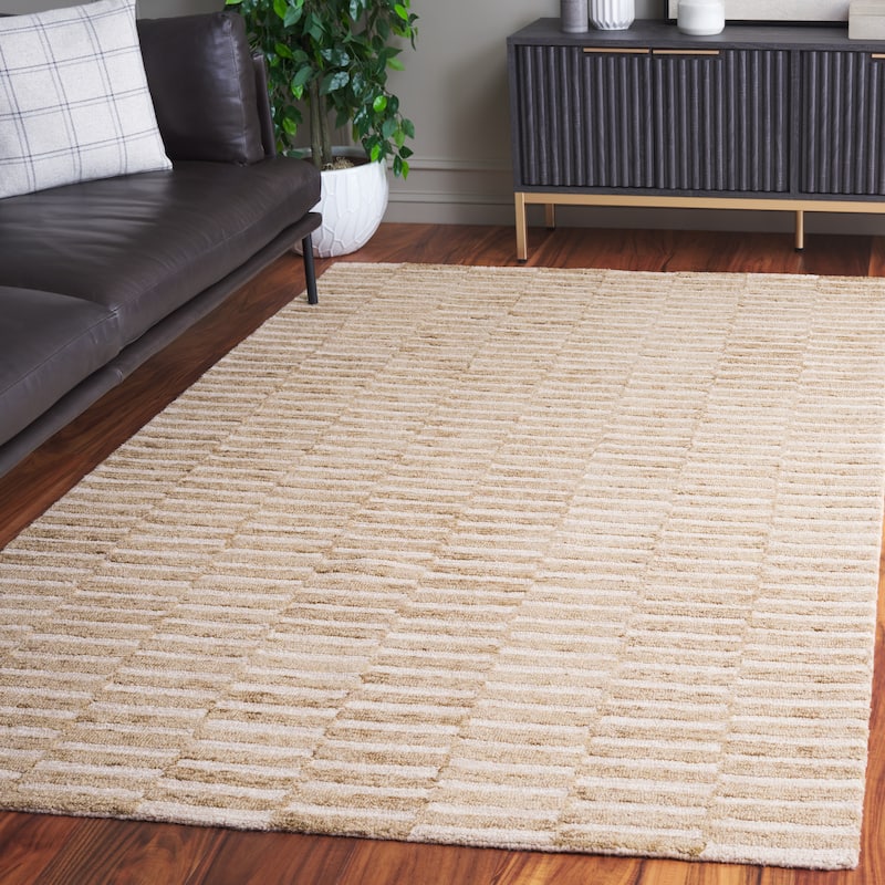 SAFAVIEH Hand-Tufted Ebony Eiliv Modern & Contemporary Wool Rug - 3' x 5' - Beige/Brown - Rectangle