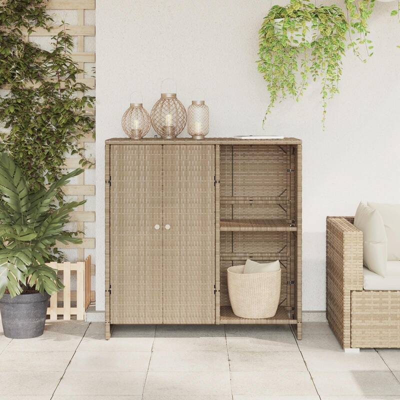 vidaXL Storage Cabinet Beige/Brown/Grey 100x36x102 cm Rattan - 14.2 x 39.4 x 40.2