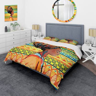 Designart 'African American Woman with Turban III' Modern Duvet Cover Set
