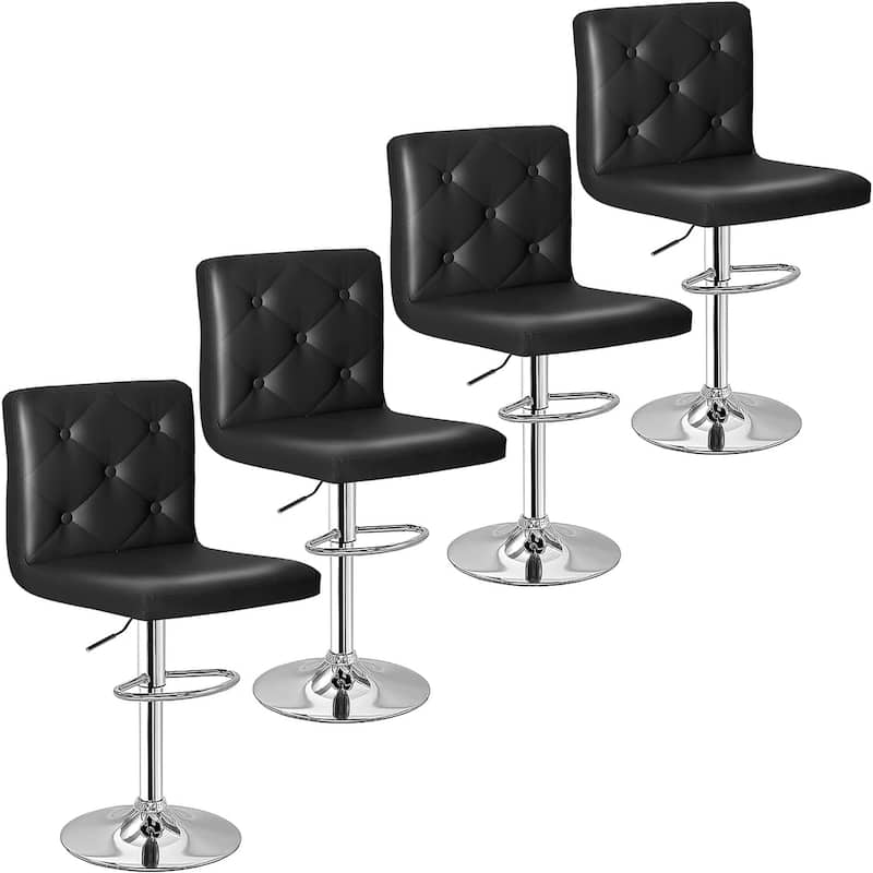 Javlergo 4 Pack 360° Swivel Bar Stools Adjustable PU Leather Stools with Diamond Tufted Back Curved Footrest