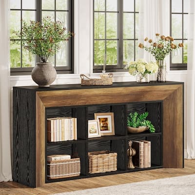 63-Inch Long Farmhouse Console Entryway Table with 6 Storage Cubes - 63" W x 13.8" D x 31.5" H