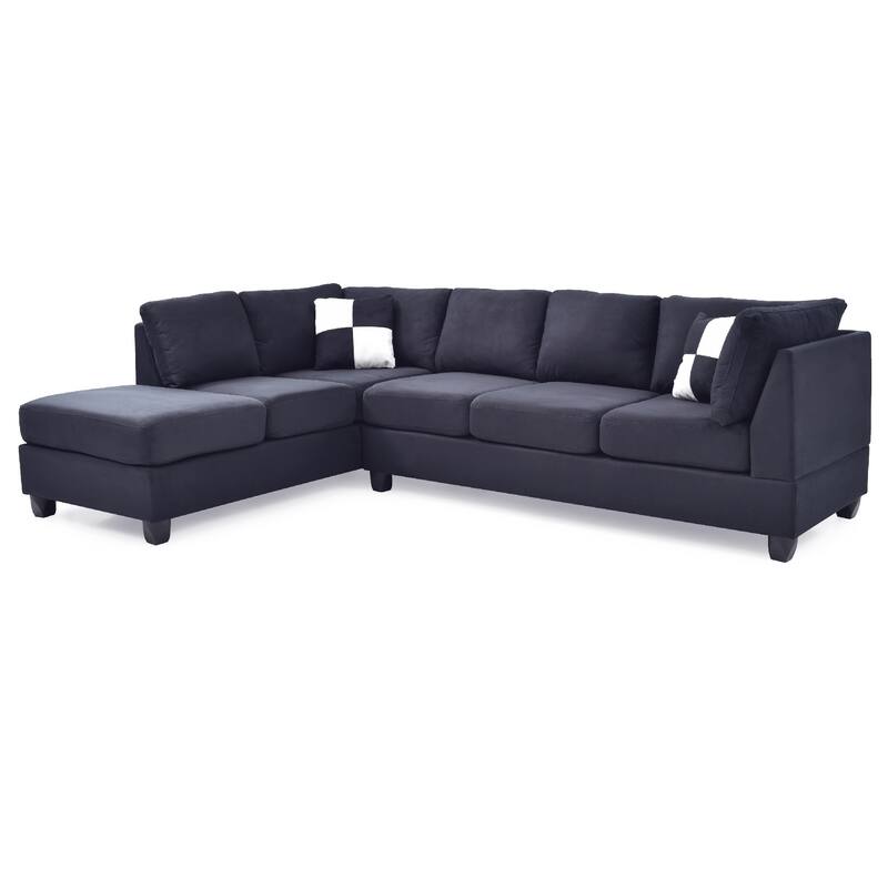 Reversible Microsuede 4-Seater Sectional Sofa with Throw Pillows - 111" - Black