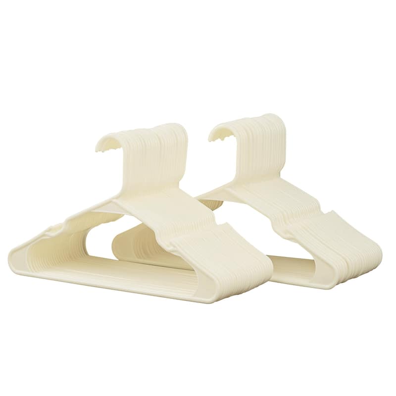 Javlergo 25/50 Pack Plastic Hanger, Space Saving Sturdy Heavy Duty Clothing Notched Hangers - 50 Pack - Beige